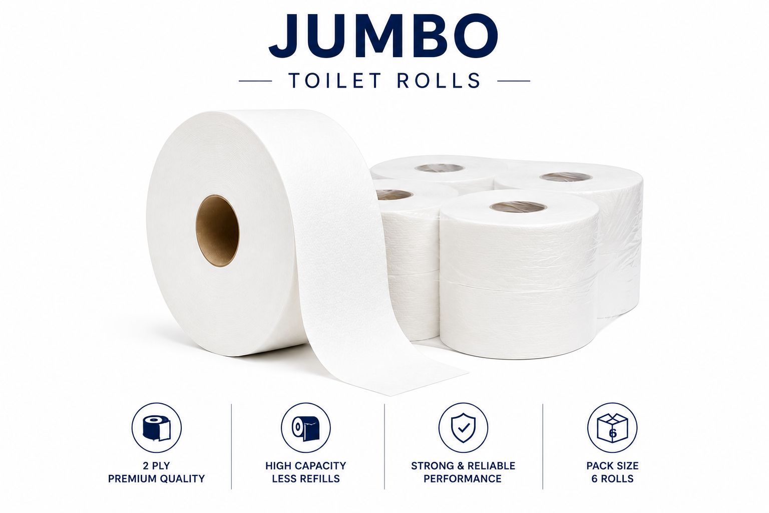 Jumbo Toilet Roll / 2 Ply quality / 6 Rolls per Case