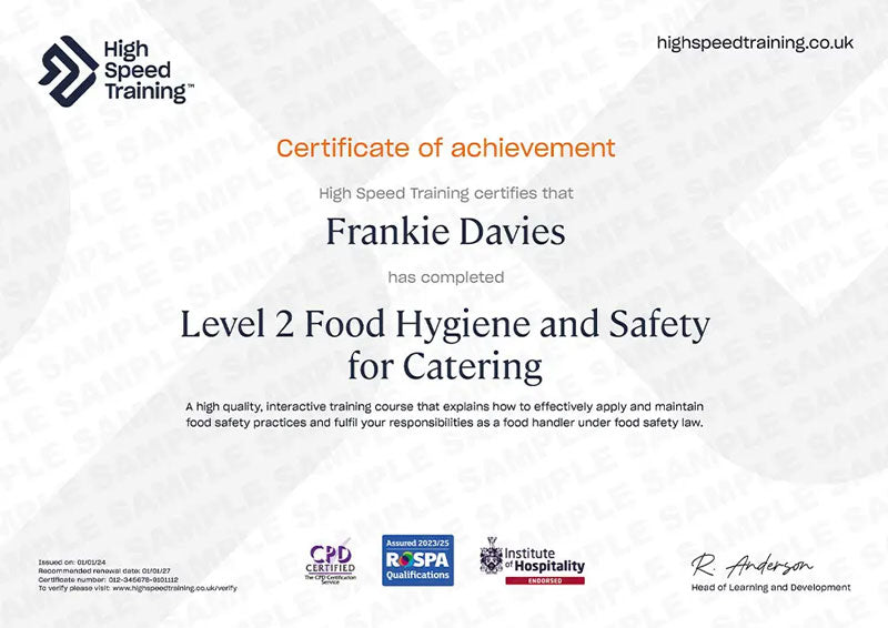 Food Safety & Hygiene Level 2 Course for Catering