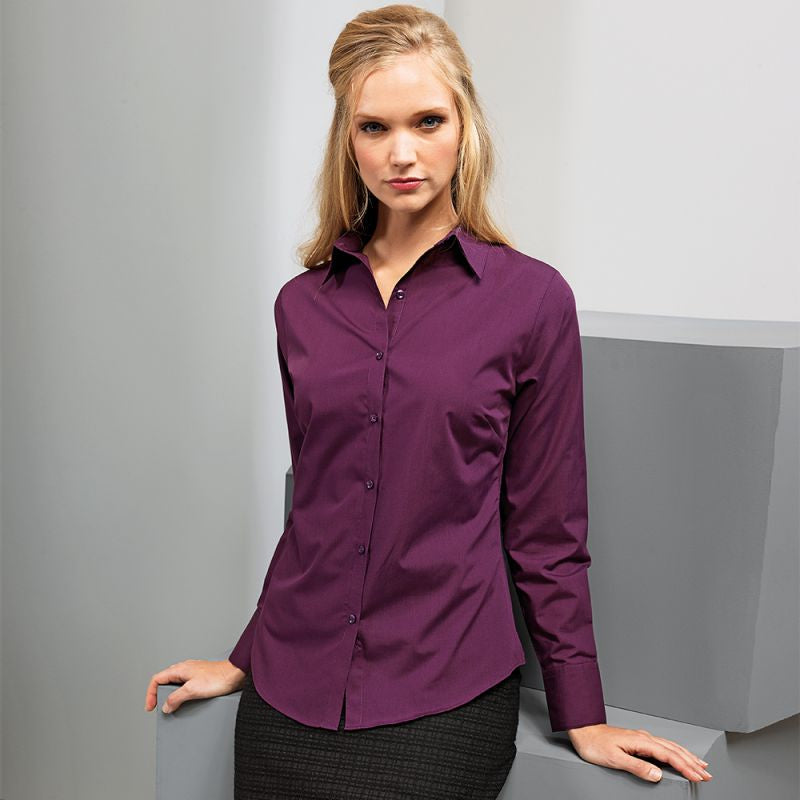 Premier Womens Long Sleeve Colours Poplin Blouse