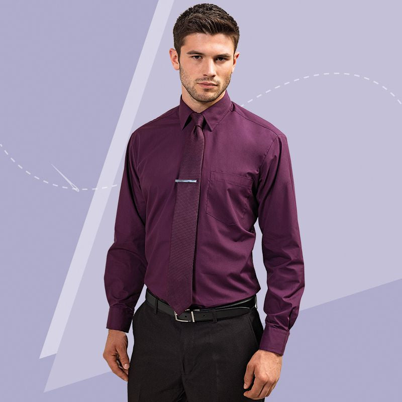 Premier Mens Long Sleeve Colours Poplin Shirt