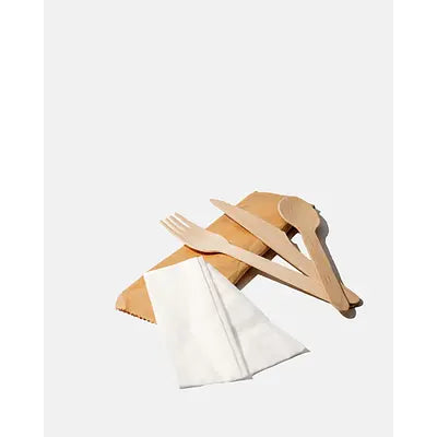 Wood Compostable Disposable Cutlery Kit / pack of 250