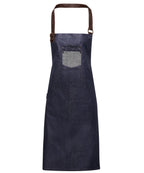 Waxed Look Denim Bib Apron with Faux leather