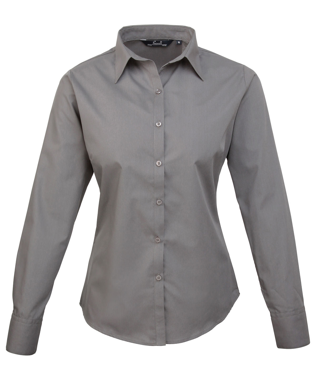 Ladies Poplin Long Sleeve Blouse - Dark Grey