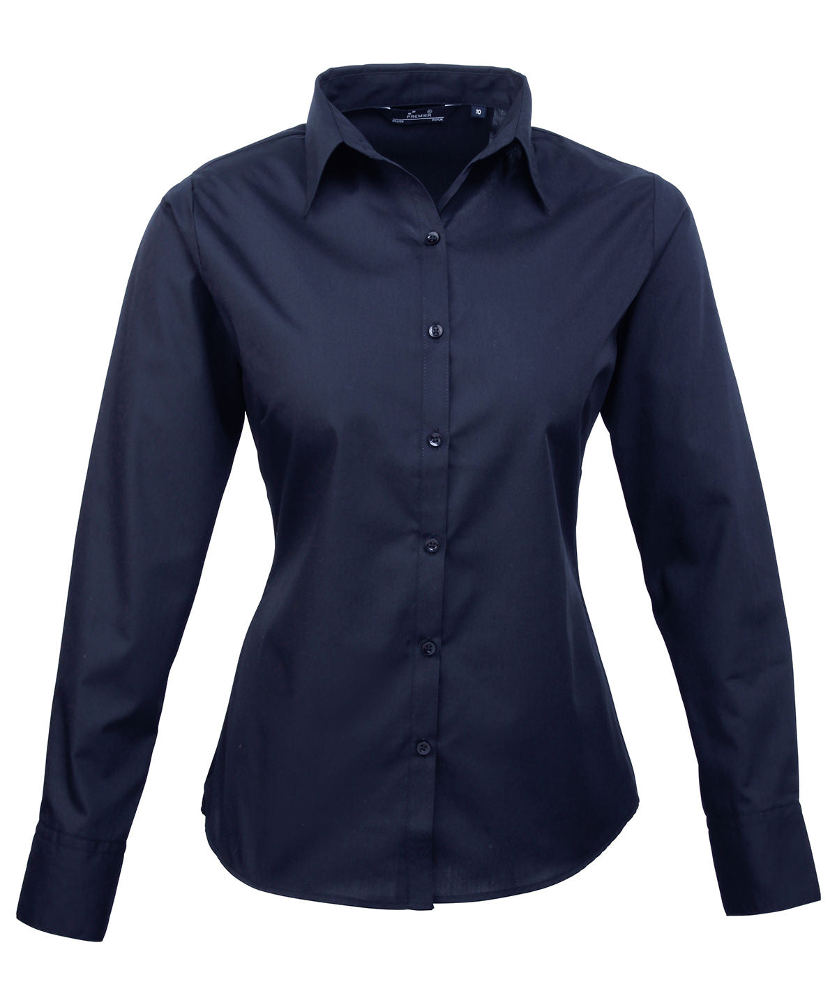 Ladies Poplin Long Sleeve Blouse - Navy