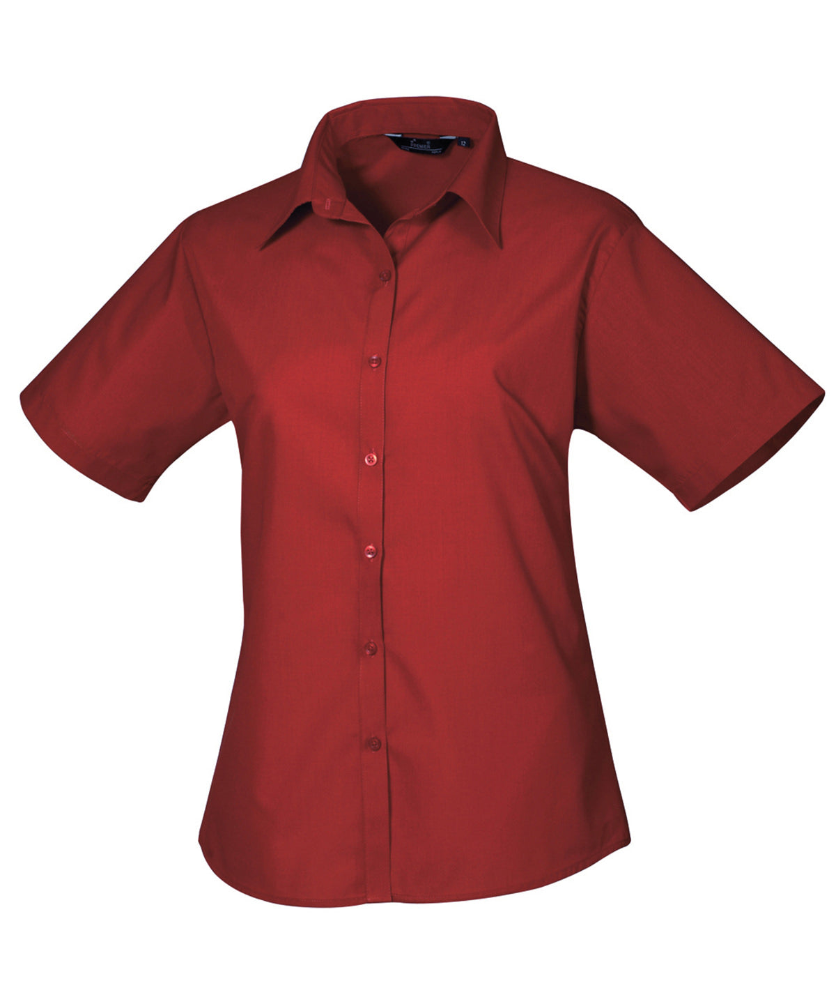 Ladies Poplin Short Sleeve Blouse - Burgundy