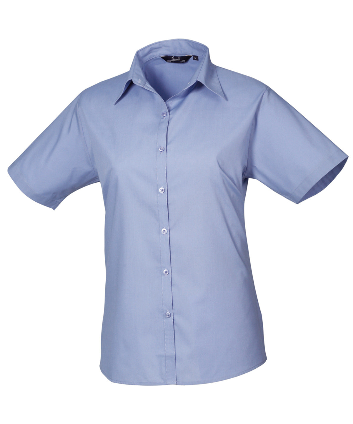 Ladies Poplin Short Sleeve Blouse - Mid Blue